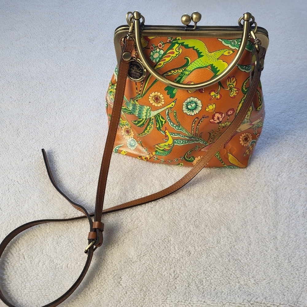 Floral Patterned Handbag with Brown Strap